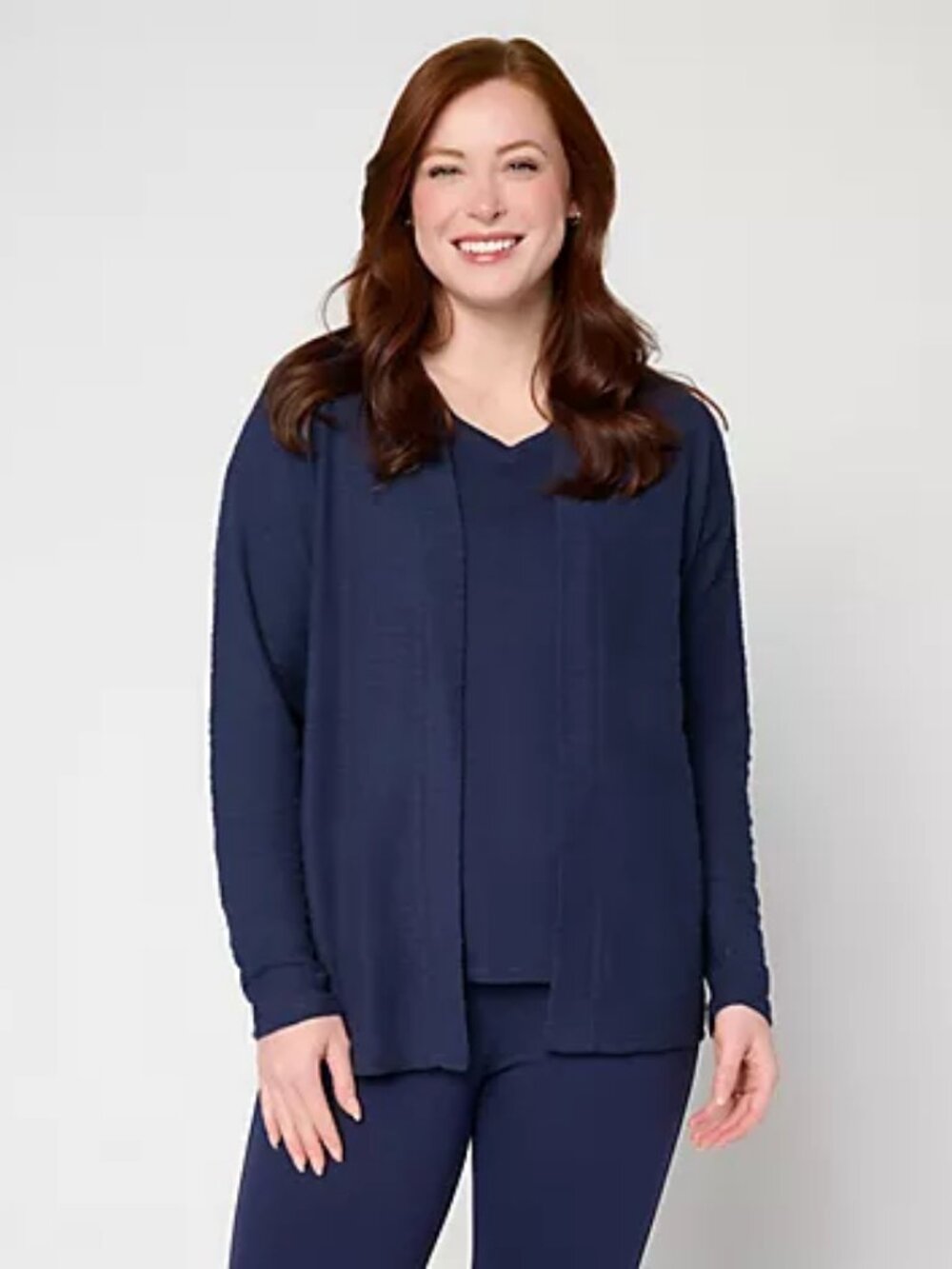 Belle by Kim Gravel Sweatshirt Slub Open Front Long Cardigan, Sz L a721072